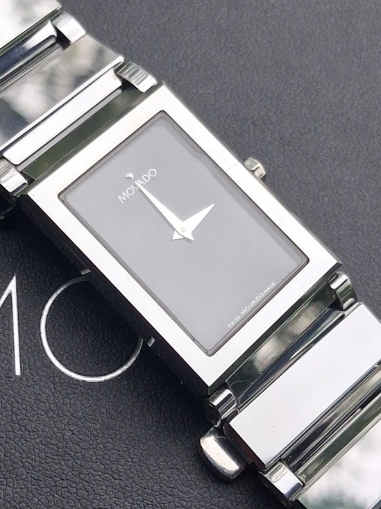 Movado Other - Movado Men's Stainless Steel Rectangular Bracelet Watch - Black Dial